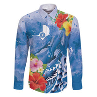 Personalised Yap States Humpback Whale Family Matching Puletasi and Hawaiian Shirt Polynesian Tropical Flowers