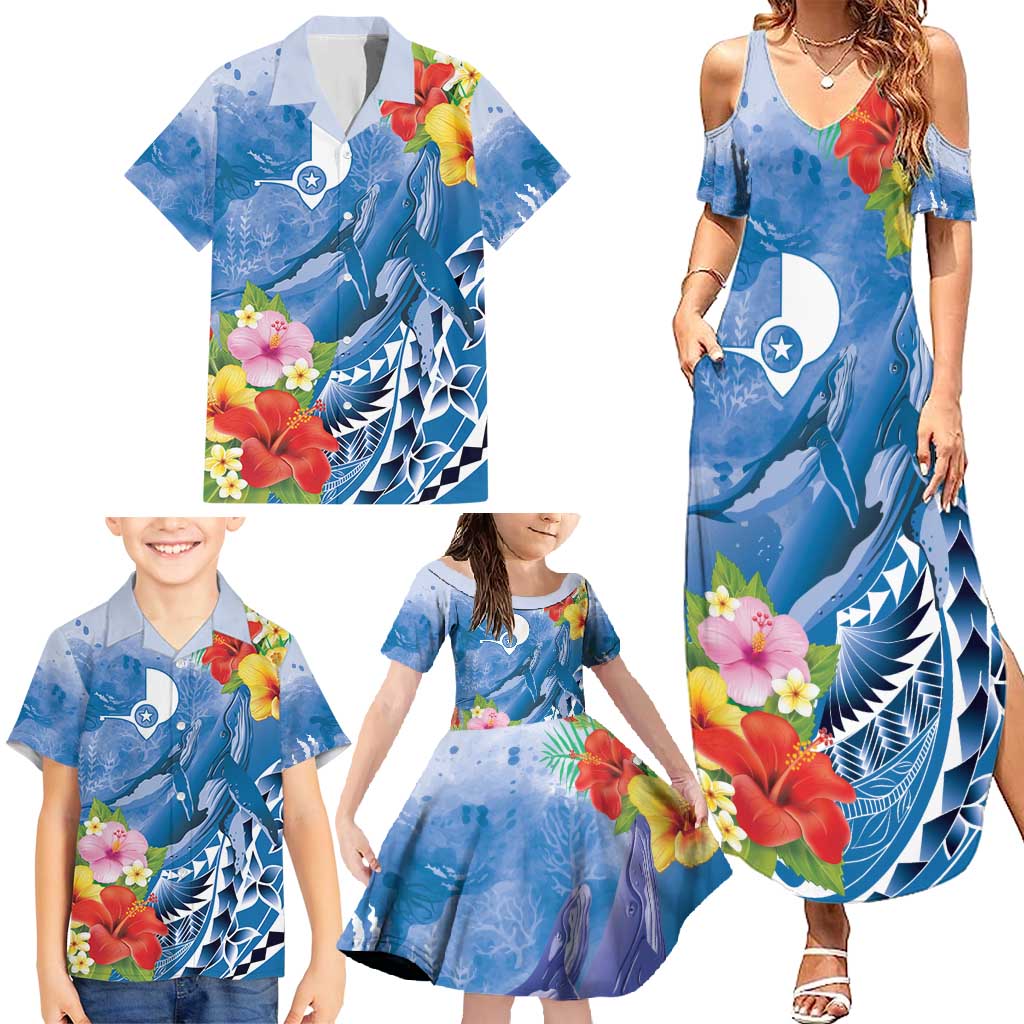 Personalised Yap States Humpback Whale Family Matching Summer Maxi Dress and Hawaiian Shirt Polynesian Tropical Flowers LT9 - Polynesian Pride