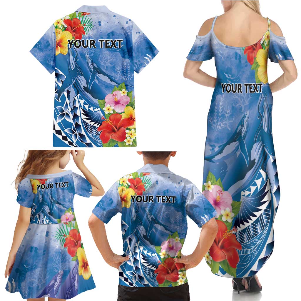Personalised Yap States Humpback Whale Family Matching Summer Maxi Dress and Hawaiian Shirt Polynesian Tropical Flowers LT9 - Polynesian Pride