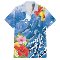 Personalised Yap States Humpback Whale Family Matching Summer Maxi Dress and Hawaiian Shirt Polynesian Tropical Flowers LT9 Dad's Shirt - Short Sleeve Blue - Polynesian Pride