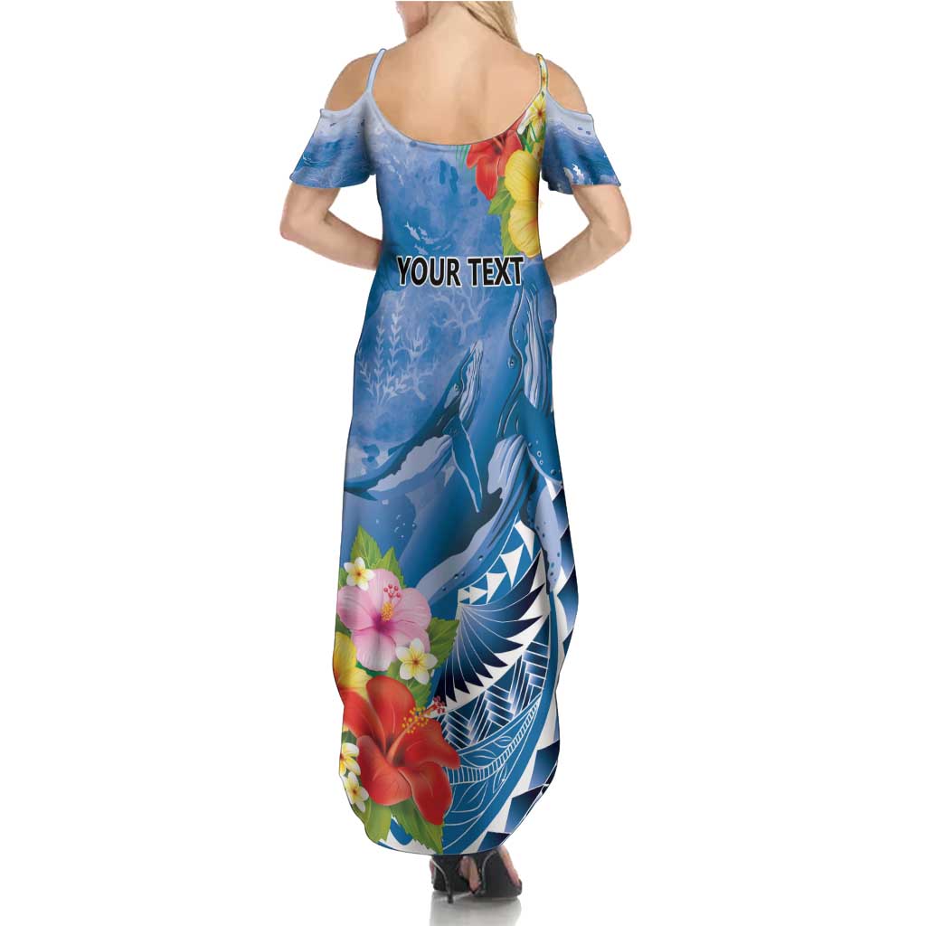 Personalised Yap States Humpback Whale Family Matching Summer Maxi Dress and Hawaiian Shirt Polynesian Tropical Flowers LT9 - Polynesian Pride
