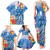 Personalised Yap States Humpback Whale Family Matching Tank Maxi Dress and Hawaiian Shirt Polynesian Tropical Flowers LT9 - Polynesian Pride