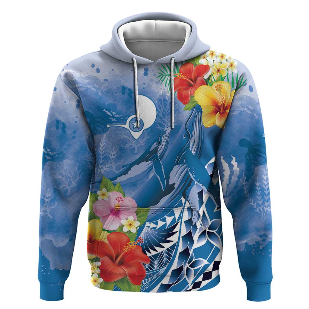 Personalised Yap States Humpback Whale Hoodie Polynesian Tropical Flowers