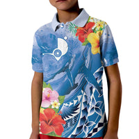 Personalised Yap States Humpback Whale Kid Polo Shirt Polynesian Tropical Flowers LT9 Kid Blue - Polynesian Pride