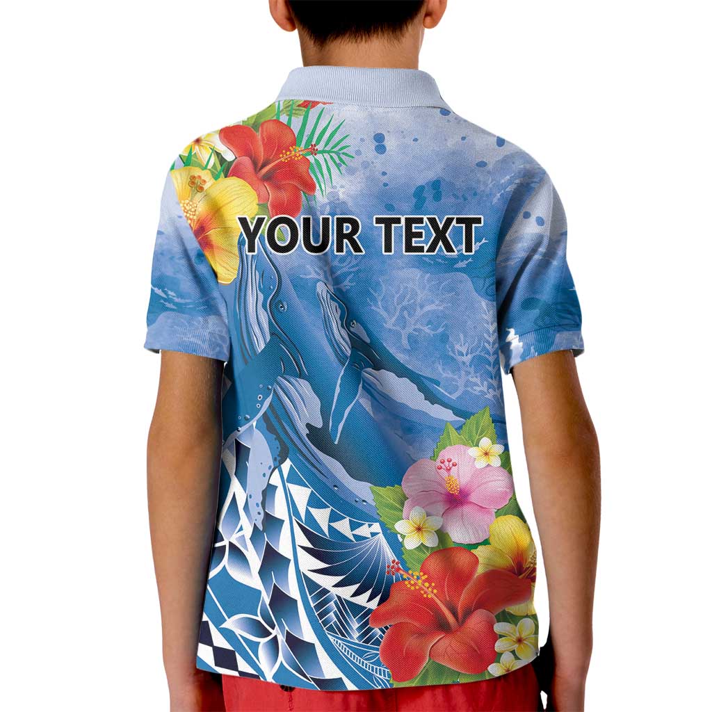 Personalised Yap States Humpback Whale Kid Polo Shirt Polynesian Tropical Flowers LT9 - Polynesian Pride