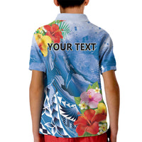 Personalised Yap States Humpback Whale Kid Polo Shirt Polynesian Tropical Flowers LT9 - Polynesian Pride