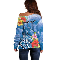 Personalised Yap States Humpback Whale Off Shoulder Sweater Polynesian Tropical Flowers LT9 - Polynesian Pride