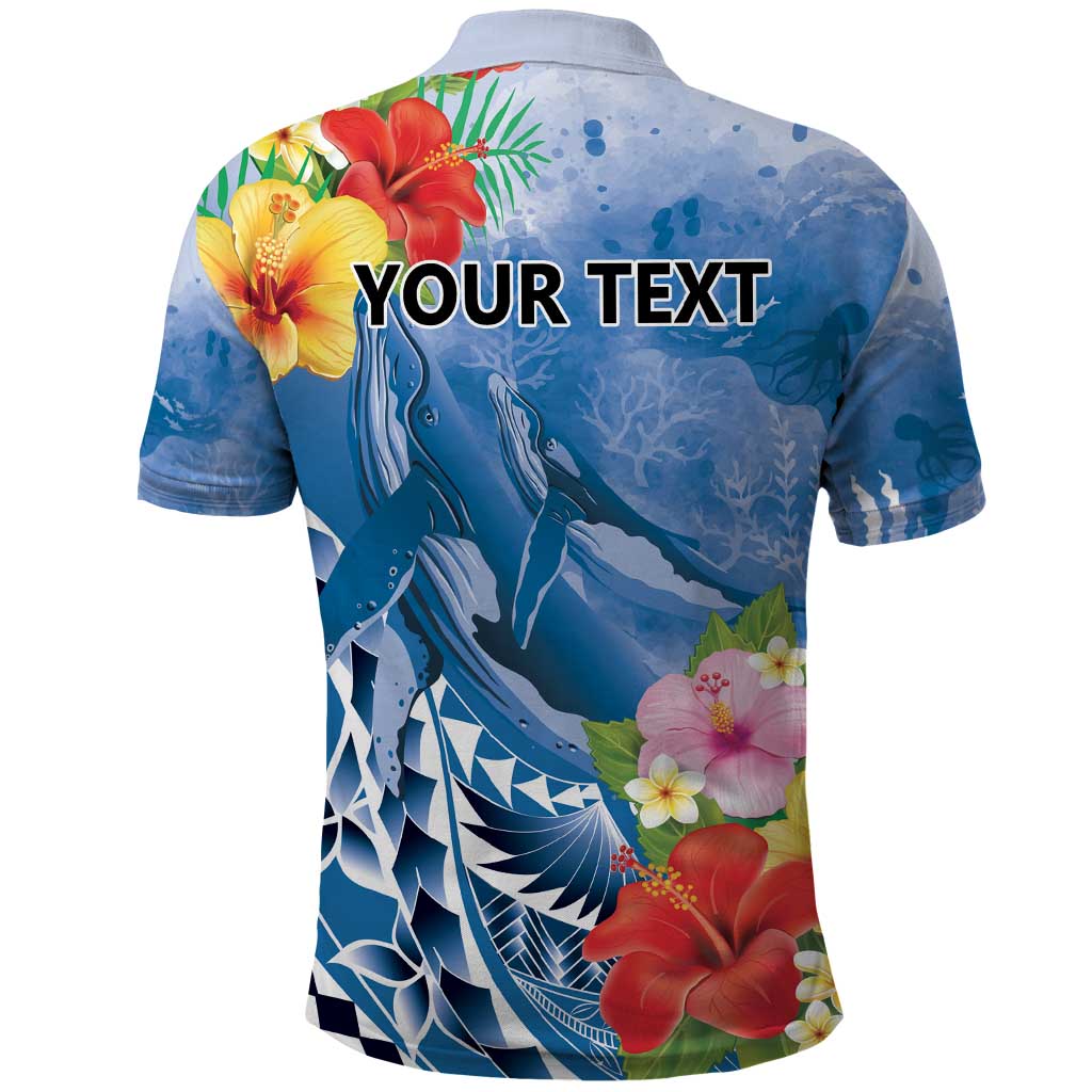 Personalised Yap States Humpback Whale Polo Shirt Polynesian Tropical Flowers LT9 - Polynesian Pride
