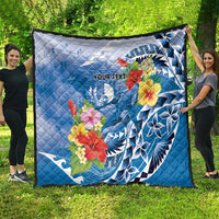 Personalised Yap States Humpback Whale Quilt Polynesian Tropical Flowers
