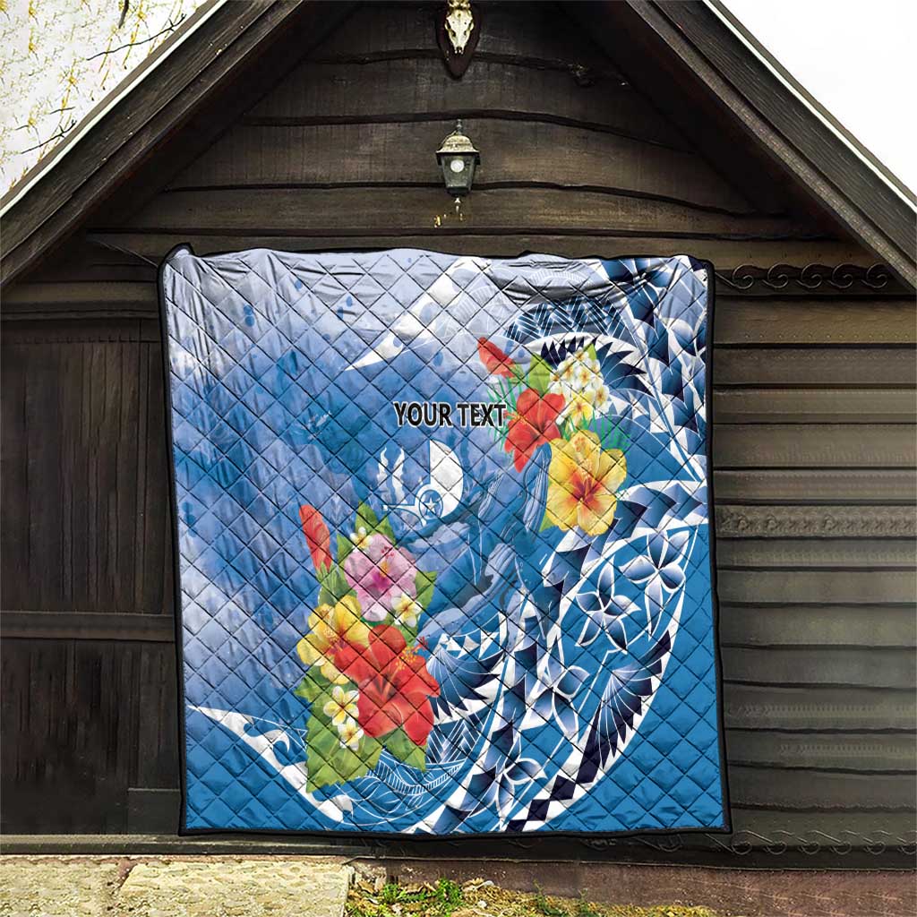 Personalised Yap States Humpback Whale Quilt Polynesian Tropical Flowers