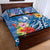 Personalised Yap States Humpback Whale Quilt Bed Set Polynesian Tropical Flowers