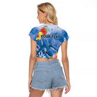 Personalised Yap States Humpback Whale Raglan Cropped T Shirt Polynesian Tropical Flowers LT9 - Polynesian Pride