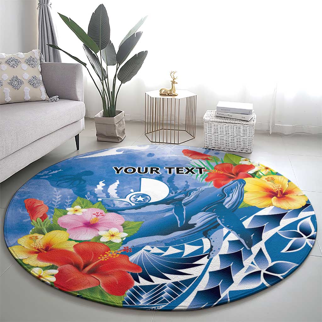 Personalised Yap States Humpback Whale Round Carpet Polynesian Tropical Flowers