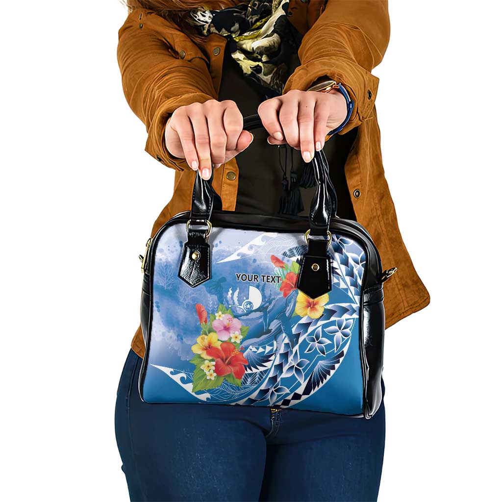 Personalised Yap States Humpback Whale Shoulder Handbag Polynesian Tropical Flowers