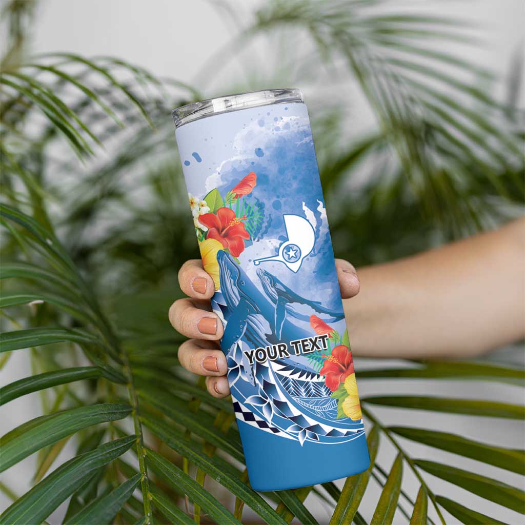 Personalised Yap States Humpback Whale Skinny Tumbler Polynesian Tropical Flowers LT9 - Polynesian Pride