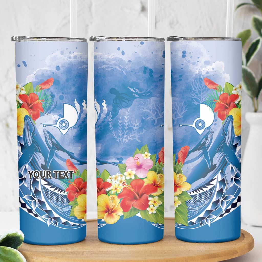 Personalised Yap States Humpback Whale Skinny Tumbler Polynesian Tropical Flowers LT9 - Polynesian Pride