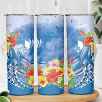 Personalised Yap States Humpback Whale Skinny Tumbler Polynesian Tropical Flowers LT9 - Polynesian Pride