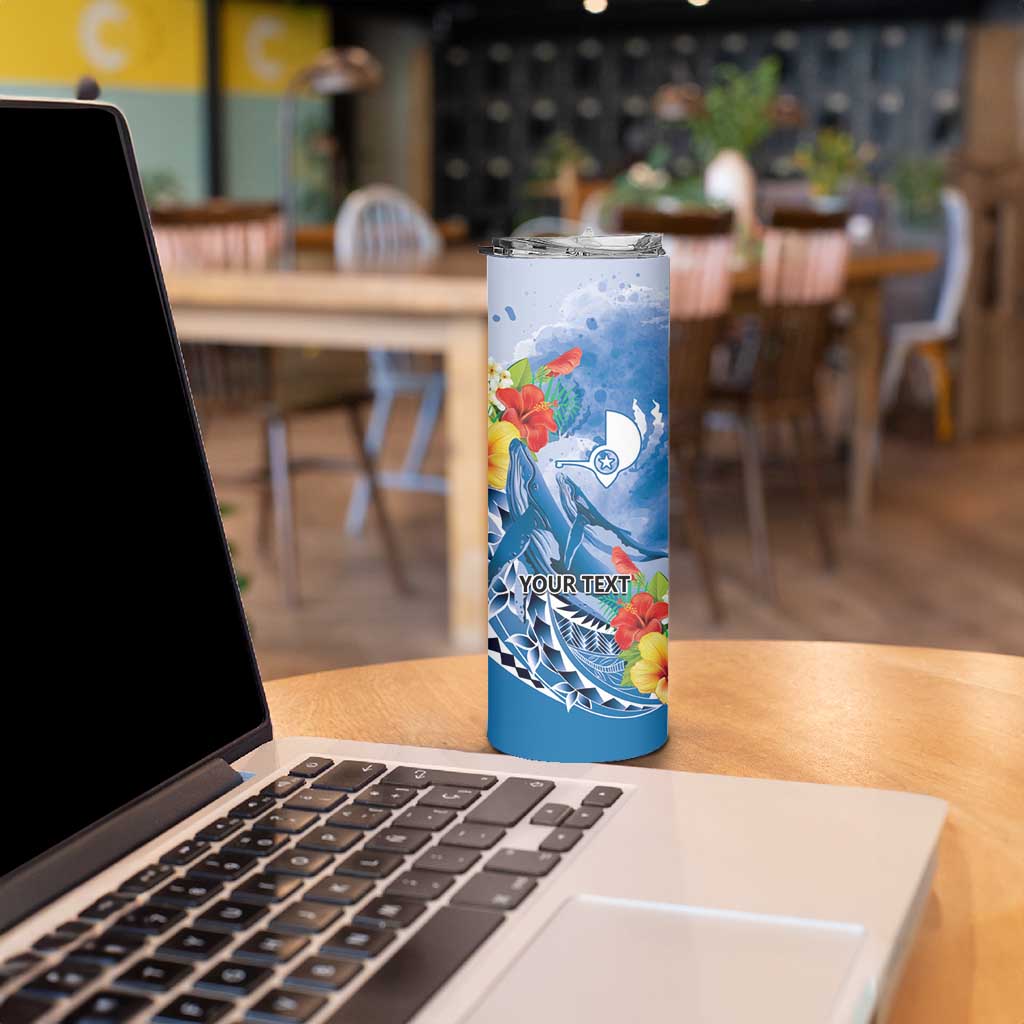 Personalised Yap States Humpback Whale Skinny Tumbler Polynesian Tropical Flowers LT9 - Polynesian Pride