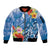 Personalised Yap States Humpback Whale Sleeve Zip Bomber Jacket Polynesian Tropical Flowers