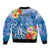 Personalised Yap States Humpback Whale Sleeve Zip Bomber Jacket Polynesian Tropical Flowers