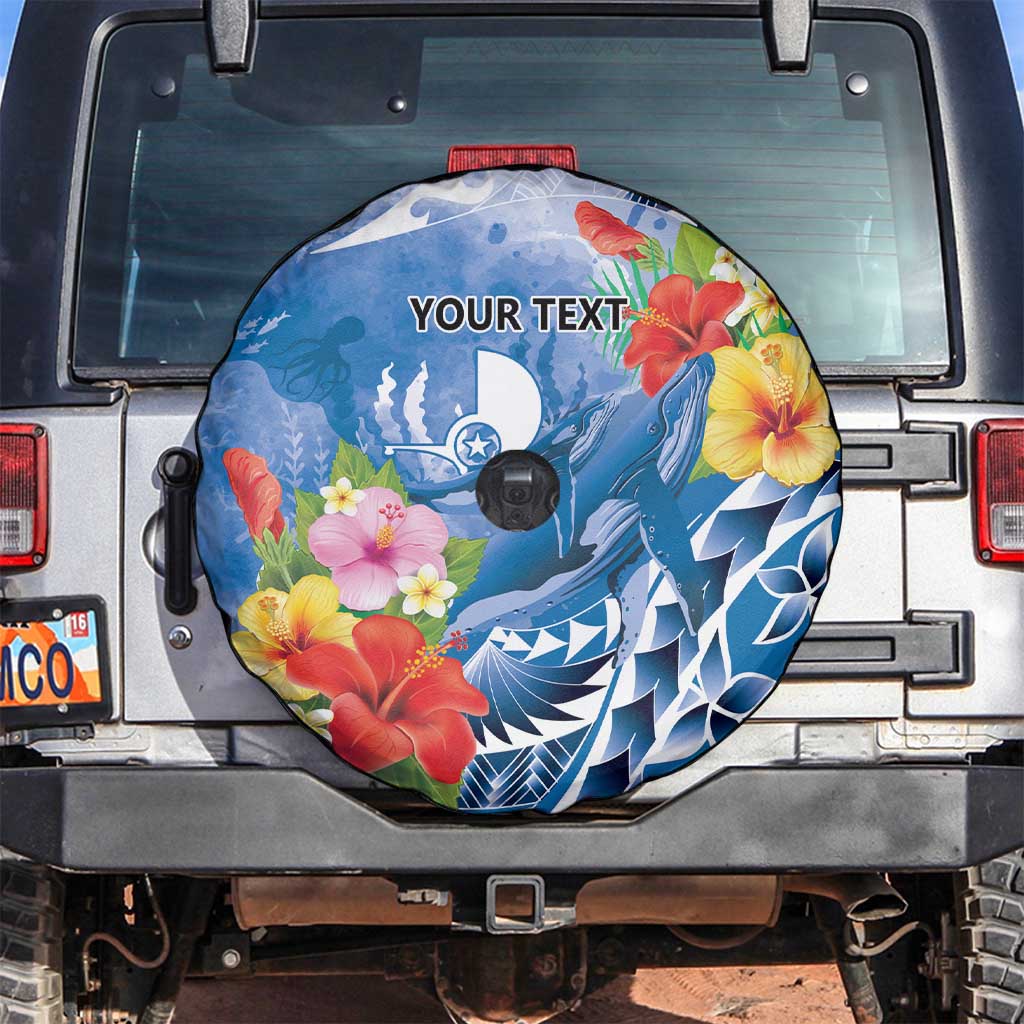 Personalised Yap States Humpback Whale Spare Tire Cover Polynesian Tropical Flowers