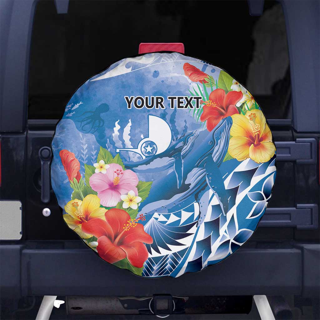 Personalised Yap States Humpback Whale Spare Tire Cover Polynesian Tropical Flowers LT9 - Polynesian Pride