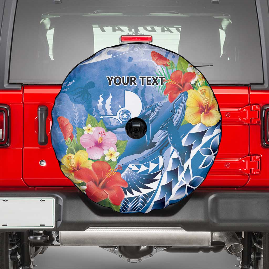 Personalised Yap States Humpback Whale Spare Tire Cover Polynesian Tropical Flowers LT9 - Polynesian Pride