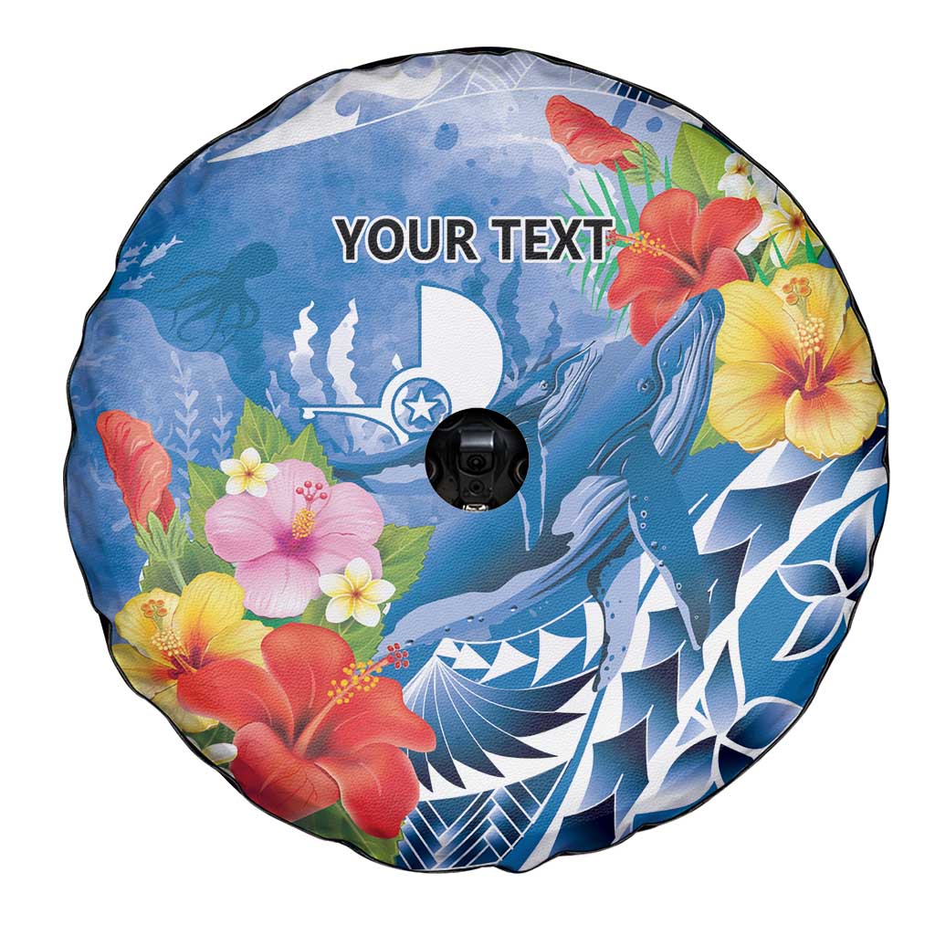 Personalised Yap States Humpback Whale Spare Tire Cover Polynesian Tropical Flowers LT9 - Polynesian Pride