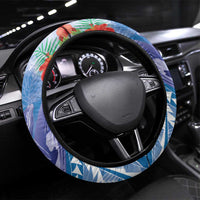 Yap States Humpback Whale Steering Wheel Cover Polynesian Tropical Flowers LT9 Universal Fit Blue - Polynesian Pride