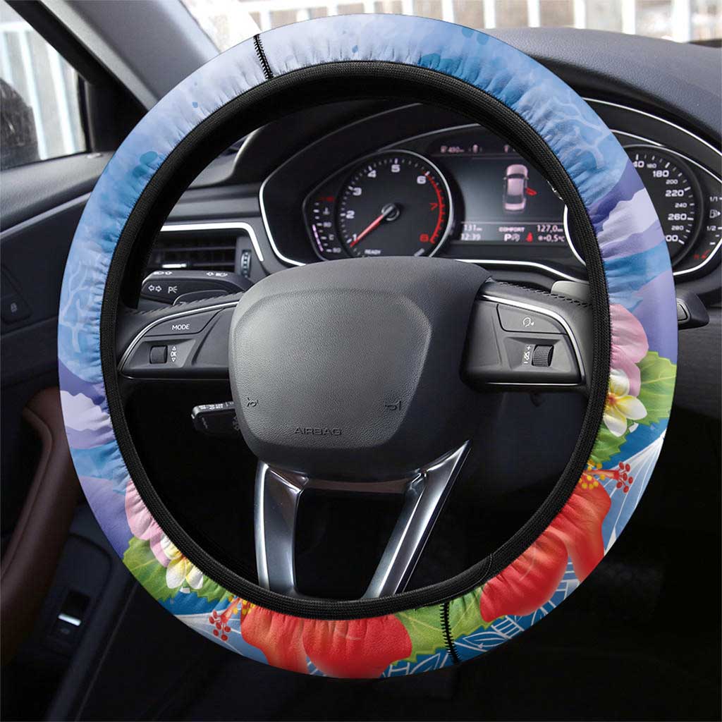 Yap States Humpback Whale Steering Wheel Cover Polynesian Tropical Flowers LT9 - Polynesian Pride