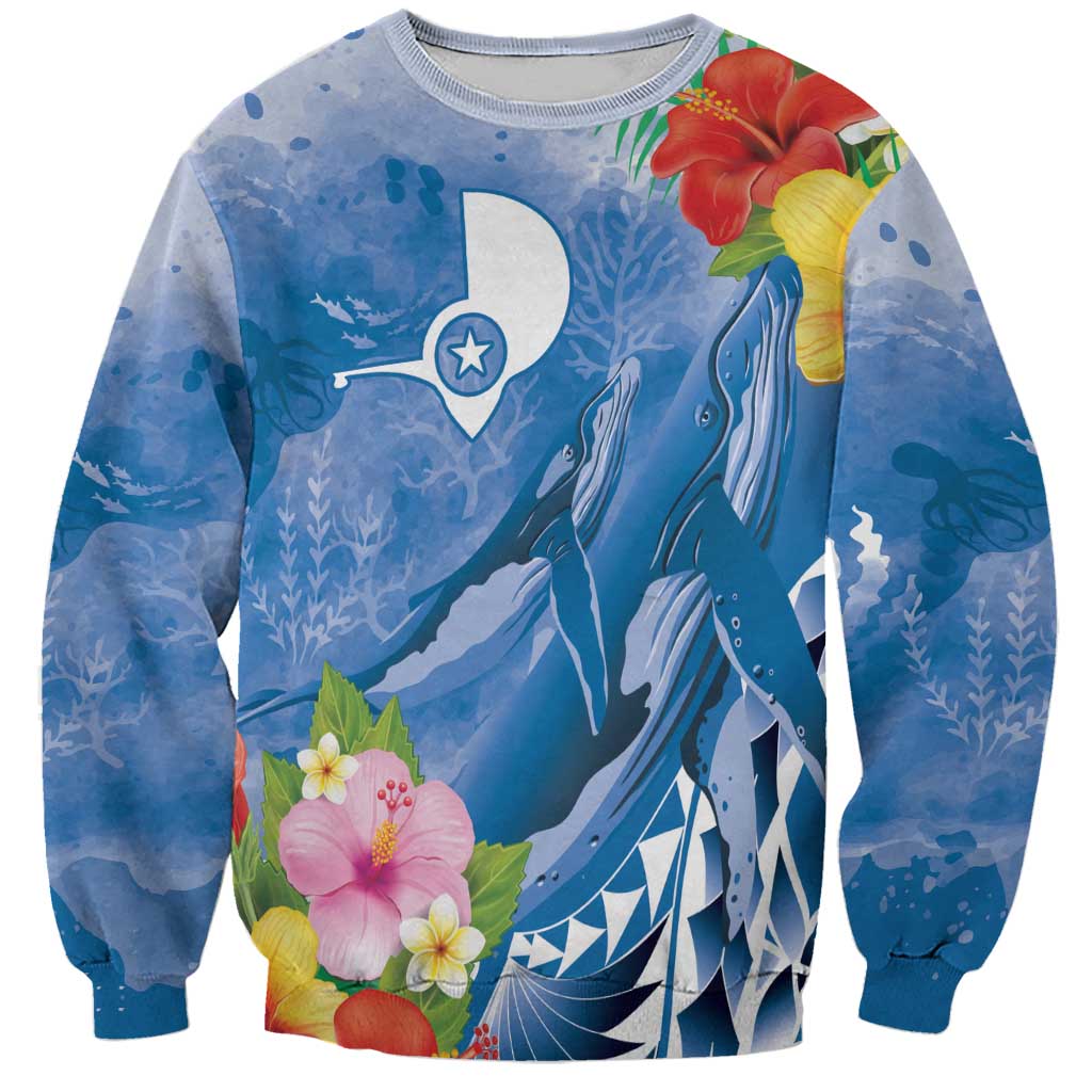 Personalised Yap States Humpback Whale Sweatshirt Polynesian Tropical Flowers