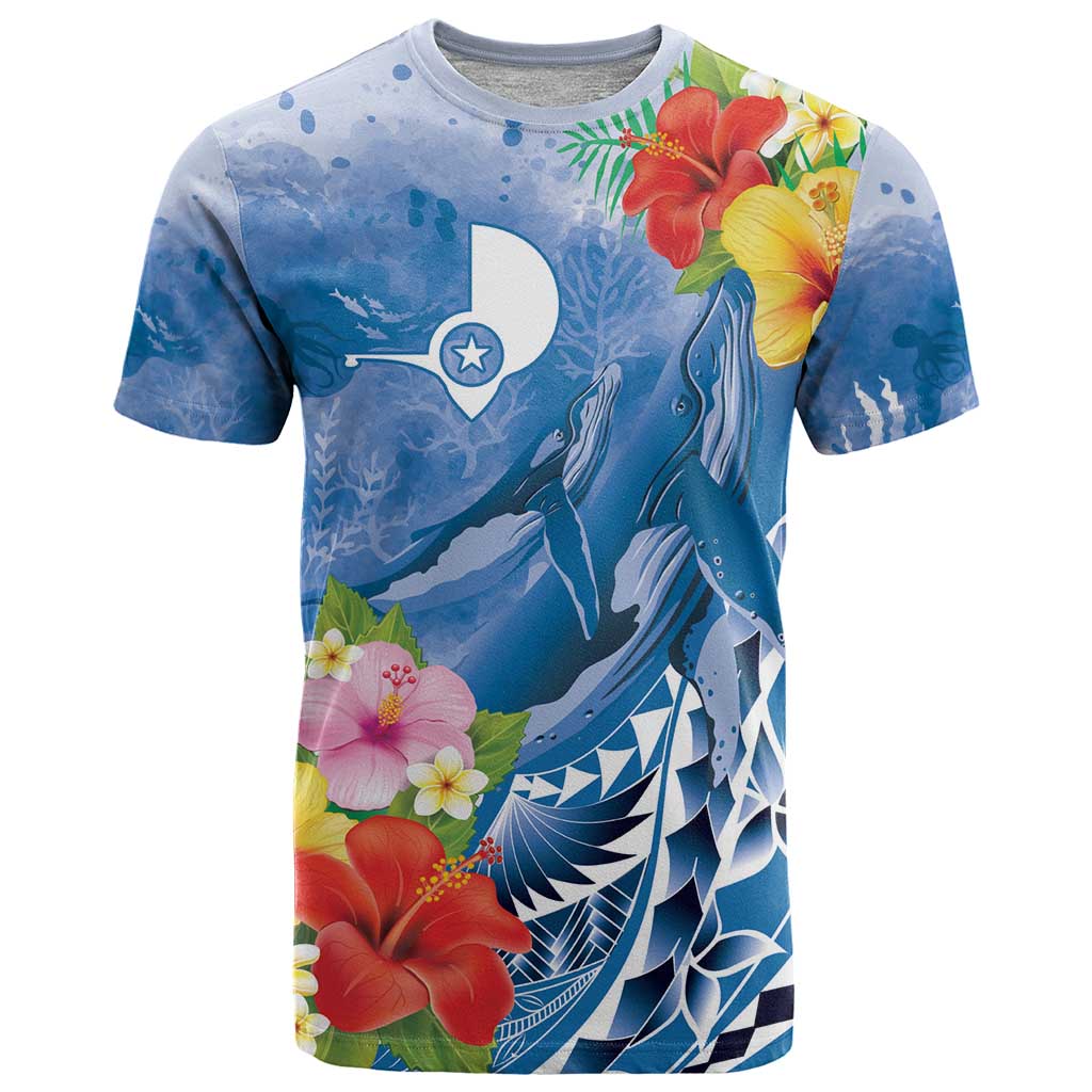 Personalised Yap States Humpback Whale T Shirt Polynesian Tropical Flowers