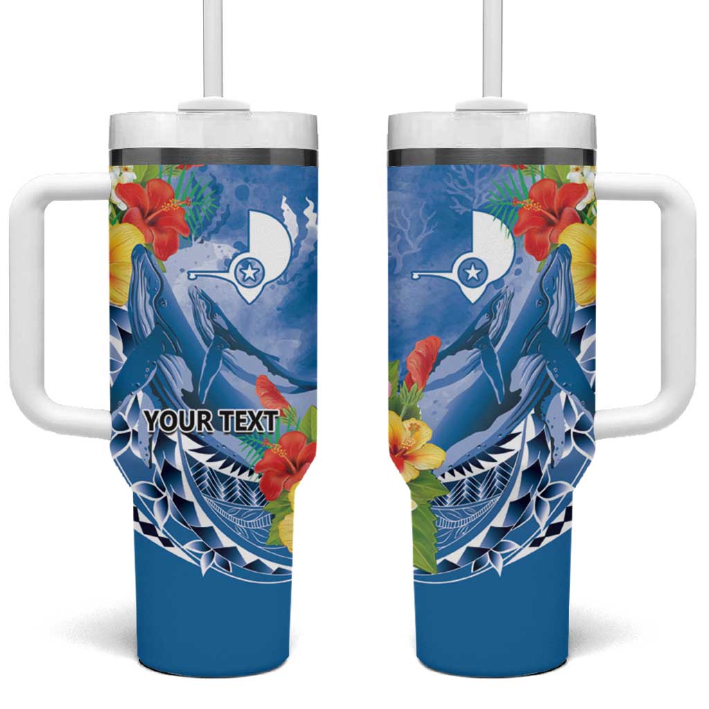 Personalised Yap States Humpback Whale Tumbler With Handle Polynesian Tropical Flowers