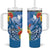 Personalised Yap States Humpback Whale Tumbler With Handle Polynesian Tropical Flowers