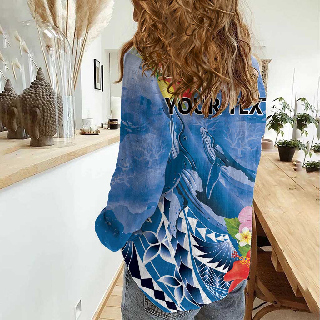 Personalised Yap States Humpback Whale Women Casual Shirt Polynesian Tropical Flowers LT9 - Polynesian Pride