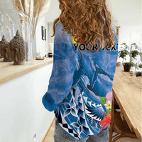 Personalised Yap States Humpback Whale Women Casual Shirt Polynesian Tropical Flowers LT9 - Polynesian Pride