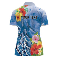 Personalised Yap States Humpback Whale Women Polo Shirt Polynesian Tropical Flowers LT9 - Polynesian Pride