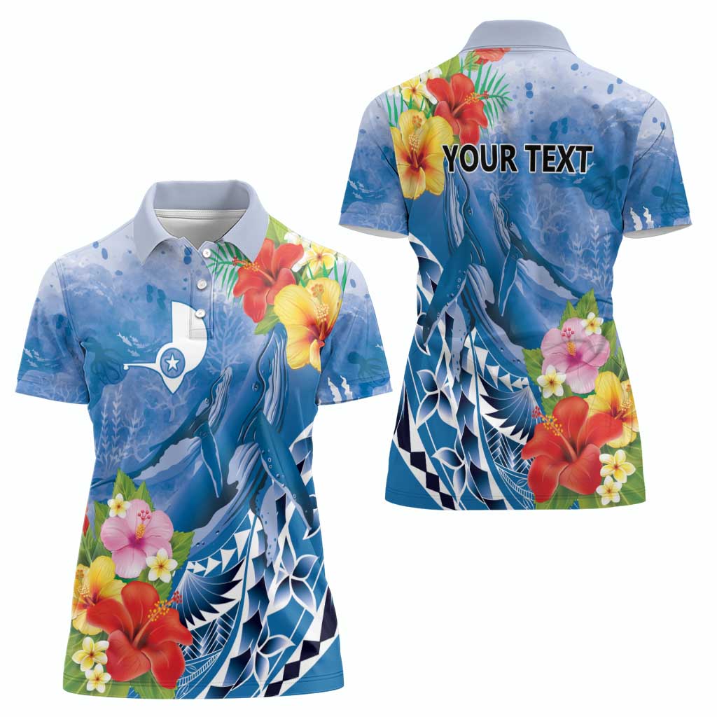 Personalised Yap States Humpback Whale Women Polo Shirt Polynesian Tropical Flowers LT9 - Polynesian Pride