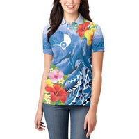 Personalised Yap States Humpback Whale Women Polo Shirt Polynesian Tropical Flowers LT9 - Polynesian Pride