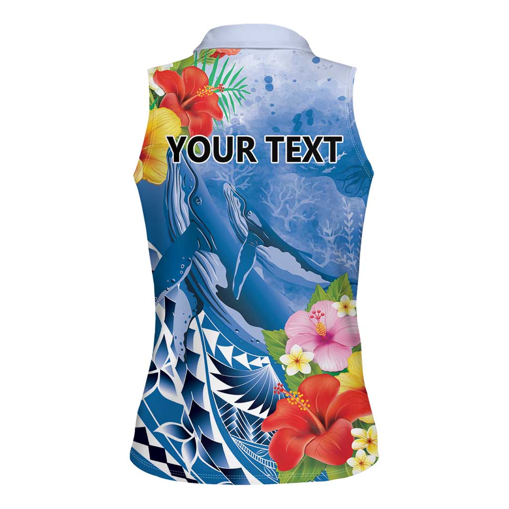 Personalised Yap States Humpback Whale Women Sleeveless Polo Shirt Polynesian Tropical Flowers LT9 - Polynesian Pride