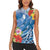 Personalised Yap States Humpback Whale Women Sleeveless Polo Shirt Polynesian Tropical Flowers