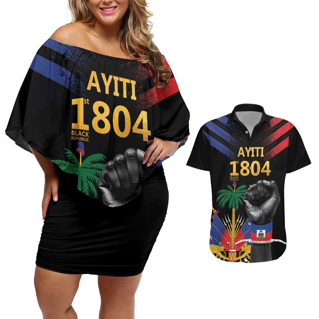 Haiti Independence Day Couples Matching Off Shoulder Short Dress and Hawaiian Shirt The First Black Republic Since 1804