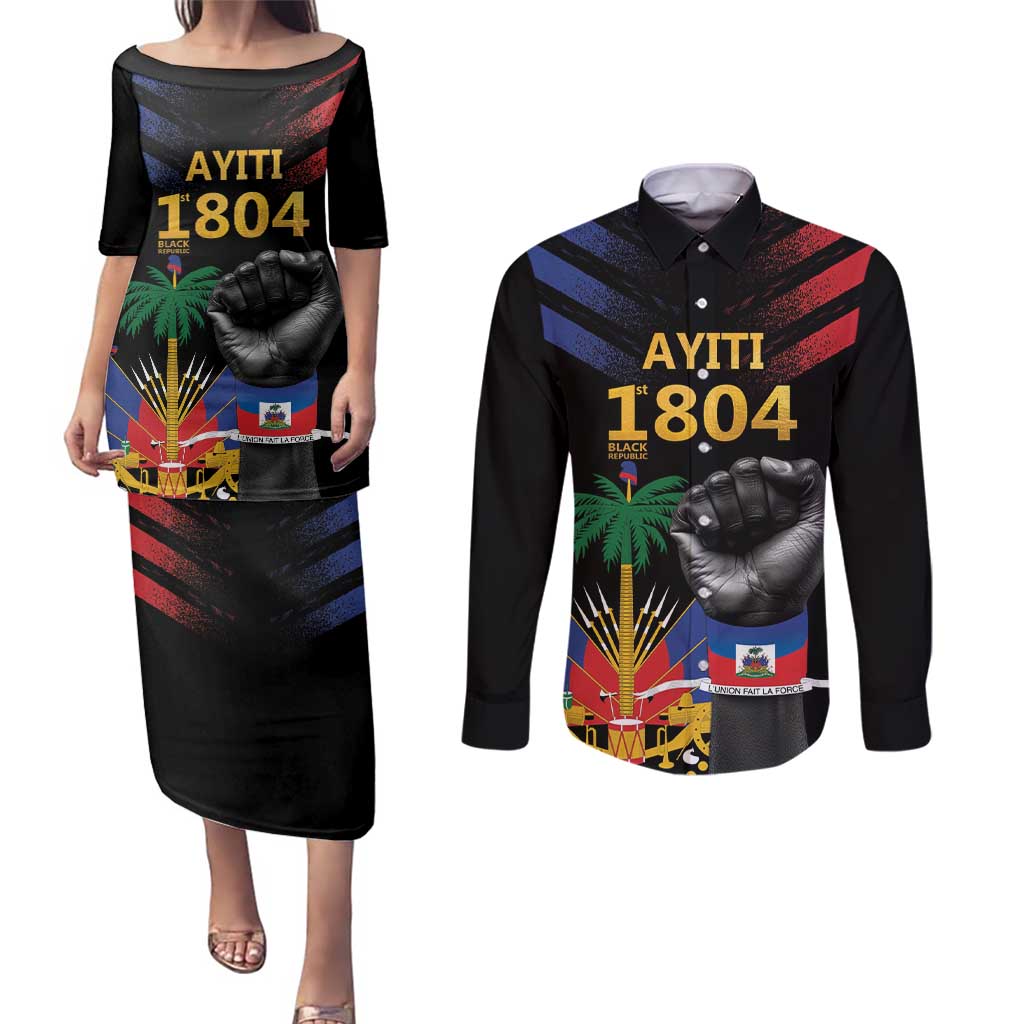 Haiti Independence Day Couples Matching Puletasi and Long Sleeve Button Shirt The First Black Republic Since 1804