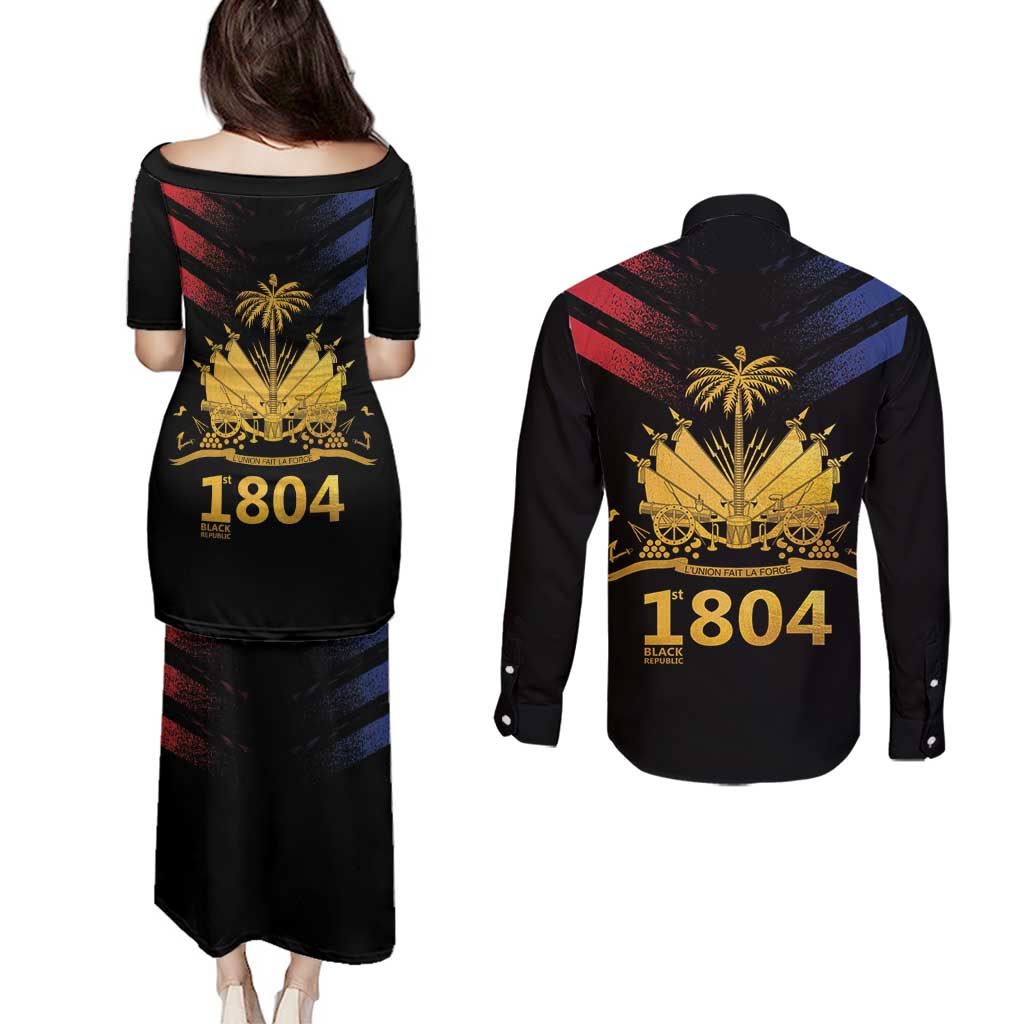 Haiti Independence Day Couples Matching Puletasi and Long Sleeve Button Shirt The First Black Republic Since 1804