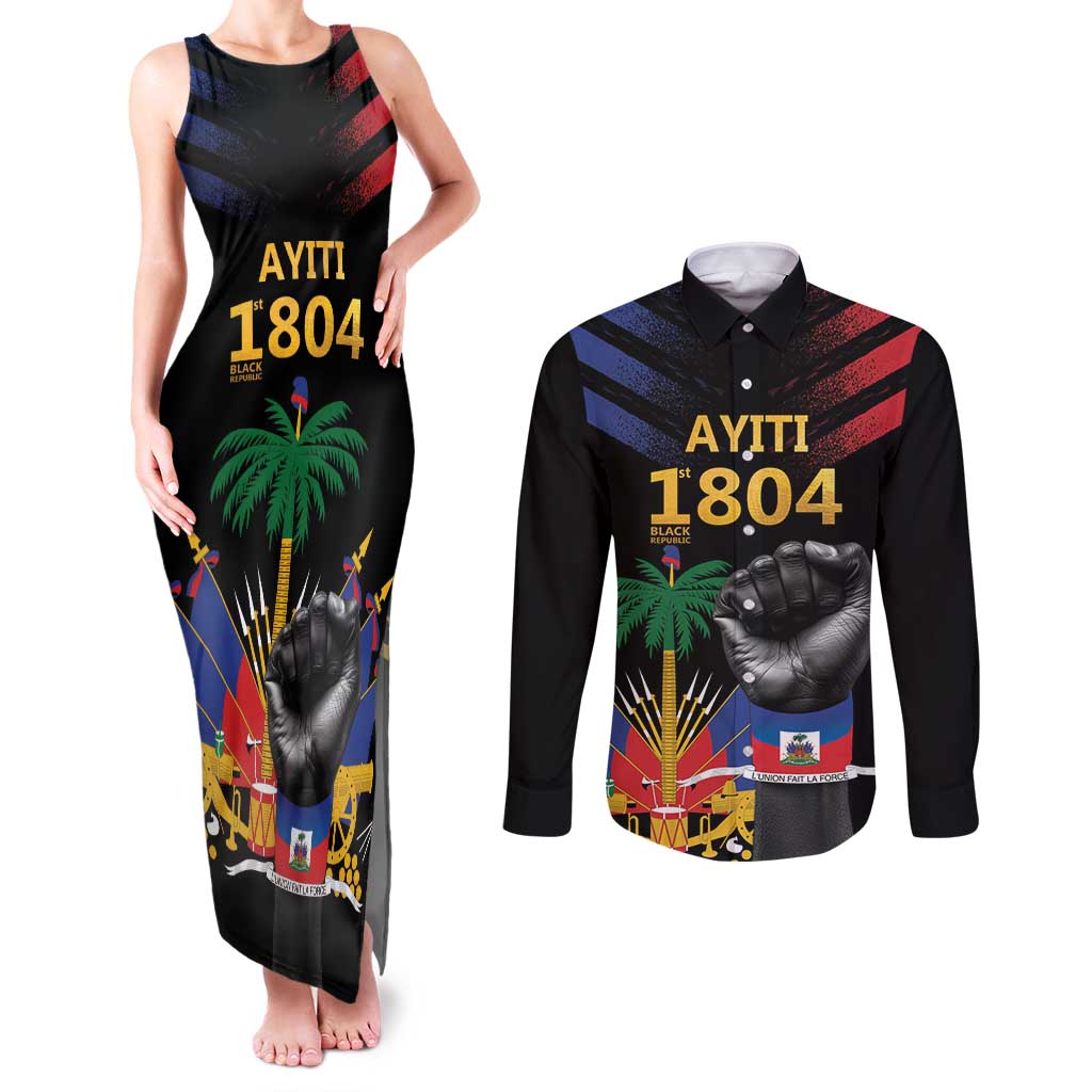 Haiti Independence Day Couples Matching Tank Maxi Dress and Long Sleeve Button Shirt The First Black Republic Since 1804