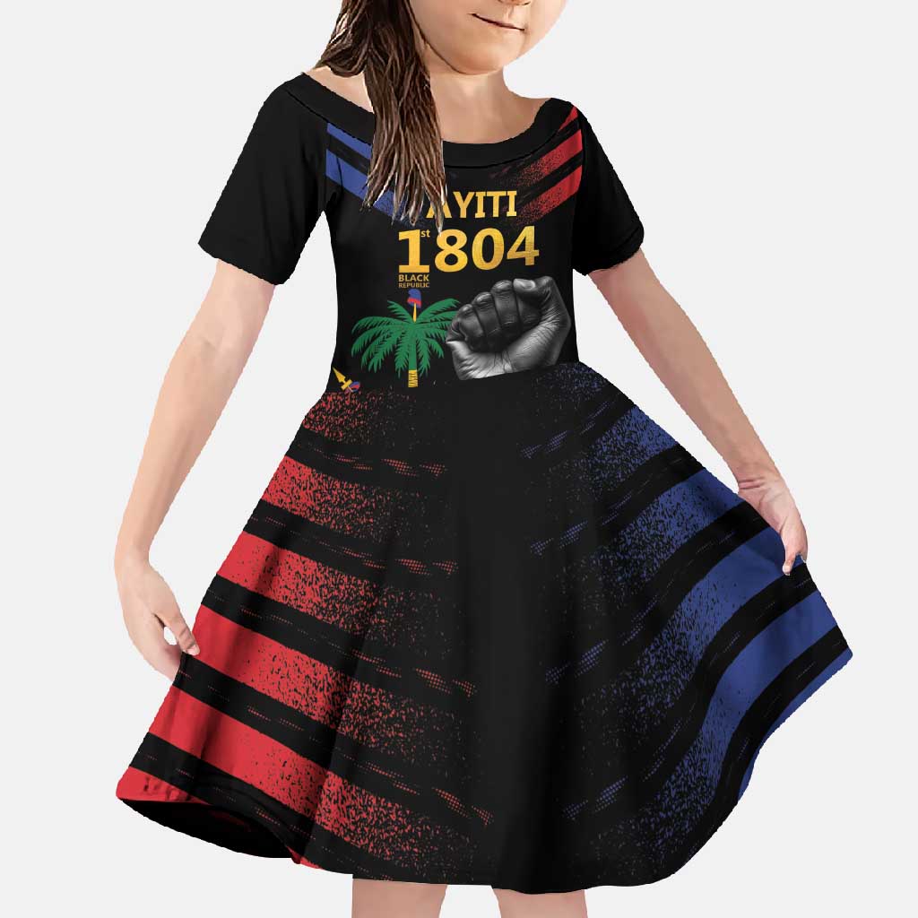 Haiti Independence Day Family Matching Short Sleeve Bodycon Dress and Hawaiian Shirt The First Black Republic Since 1804 LT9 Daughter's Dress Blakc - Polynesian Pride