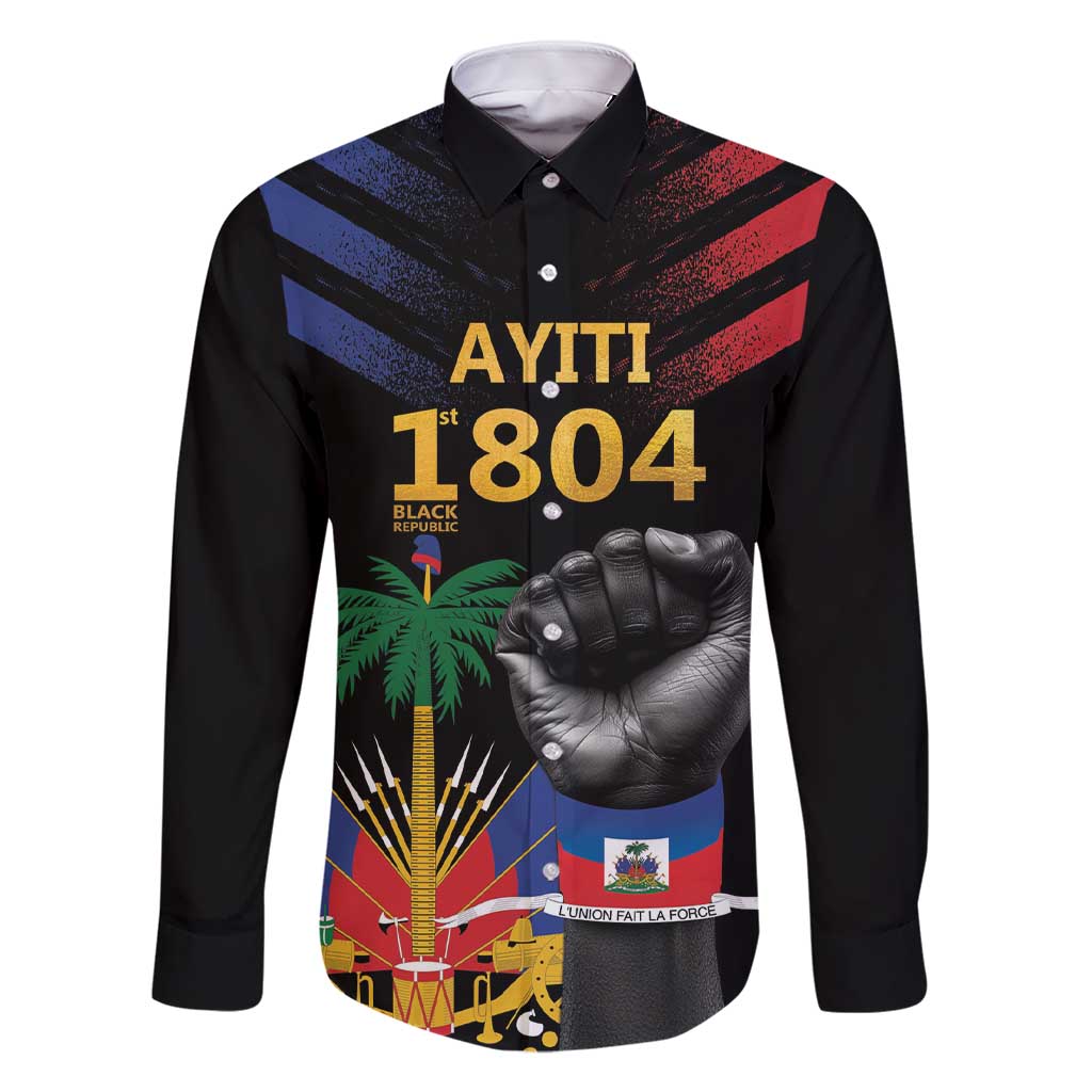 Haiti Independence Day Family Matching Short Sleeve Bodycon Dress and Hawaiian Shirt The First Black Republic Since 1804 LT9 Dad's Shirt - Long Sleeve Blakc - Polynesian Pride