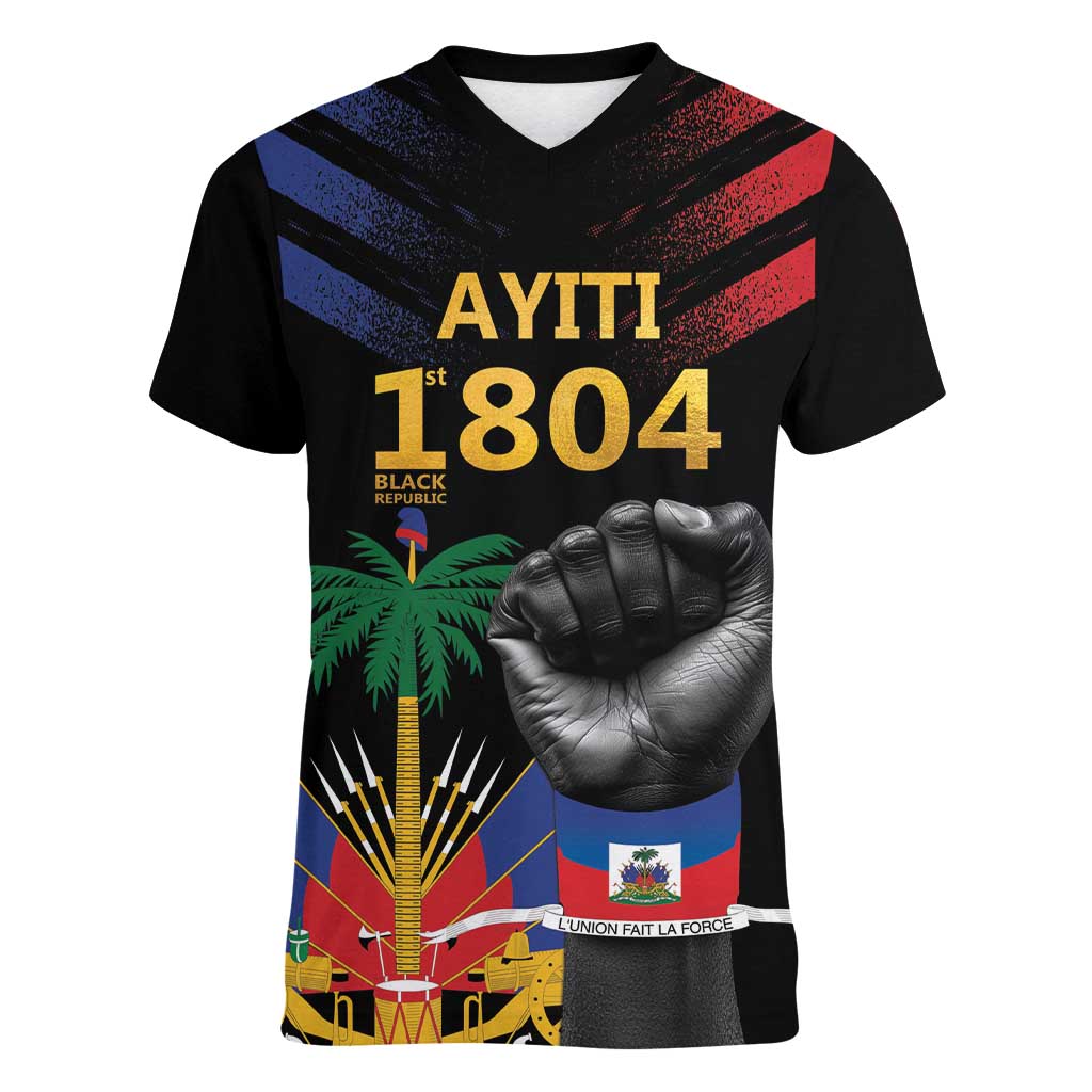 Haiti Independence Day Women V-Neck T-Shirt The First Black Republic Since 1804 LT9 Female Blakc - Polynesian Pride