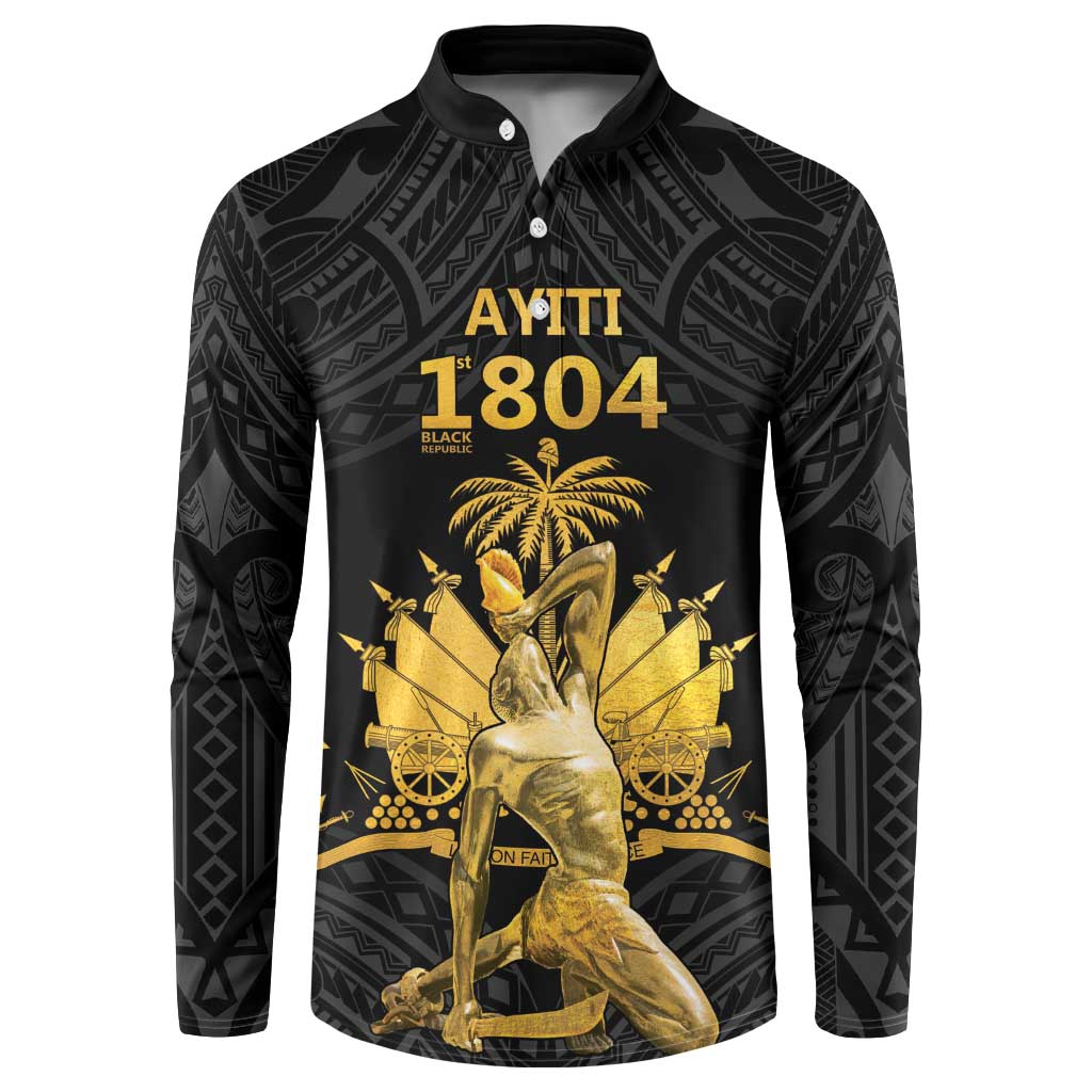 Haitian Negre Marron 1804 Button Sweatshirt Black Polynesian Pattern