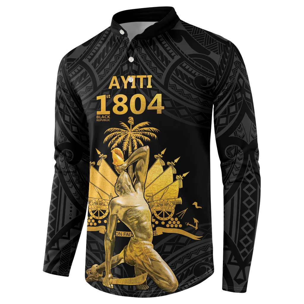 Haitian Negre Marron 1804 Button Sweatshirt Black Polynesian Pattern